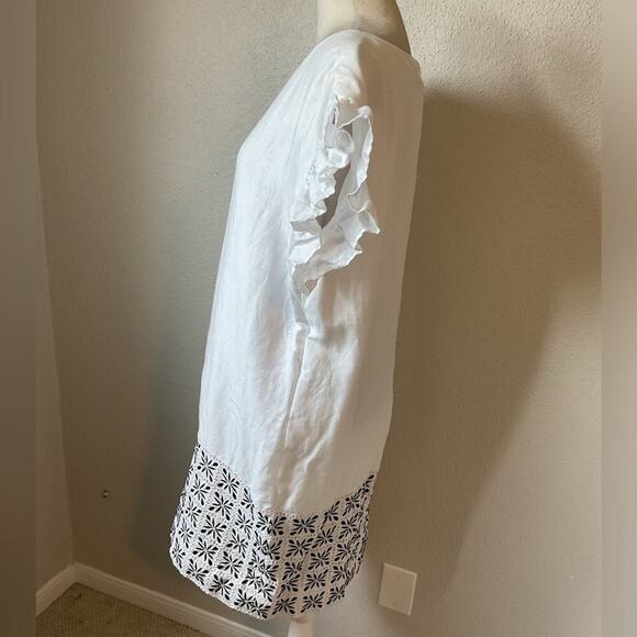 Ann Mashburn Black and White Eyelet Flutter Sleeve Shift Dress Size Large - Picture 2 of 12